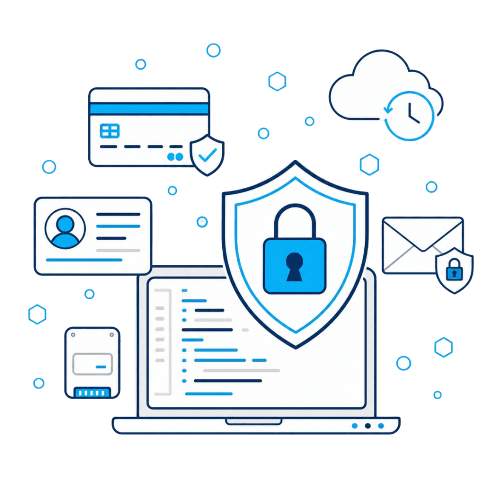 Volsera Hosting secure hosting shield icon with data, payment, email, and backup protection
